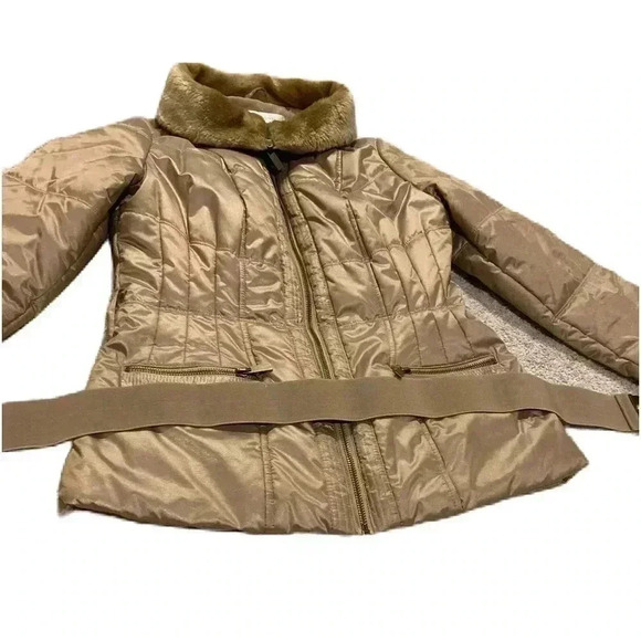 New York & Company Women’s Coat Gold Beige Puffer Jacker Sz. XS Has Belt - Picture 4 of 10